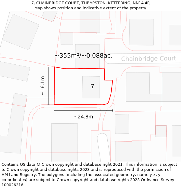 7, CHAINBRIDGE COURT, THRAPSTON, KETTERING, NN14 4FJ: Plot and title map