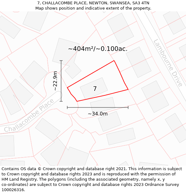 7, CHALLACOMBE PLACE, NEWTON, SWANSEA, SA3 4TN: Plot and title map