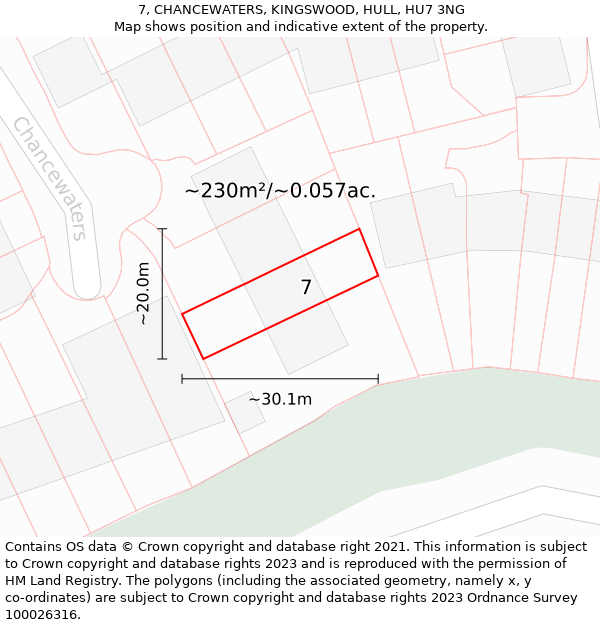 7, CHANCEWATERS, KINGSWOOD, HULL, HU7 3NG: Plot and title map