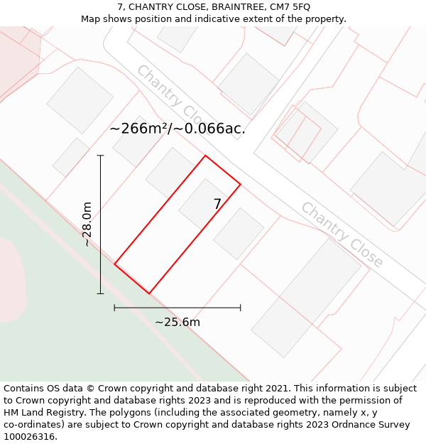 7, CHANTRY CLOSE, BRAINTREE, CM7 5FQ: Plot and title map