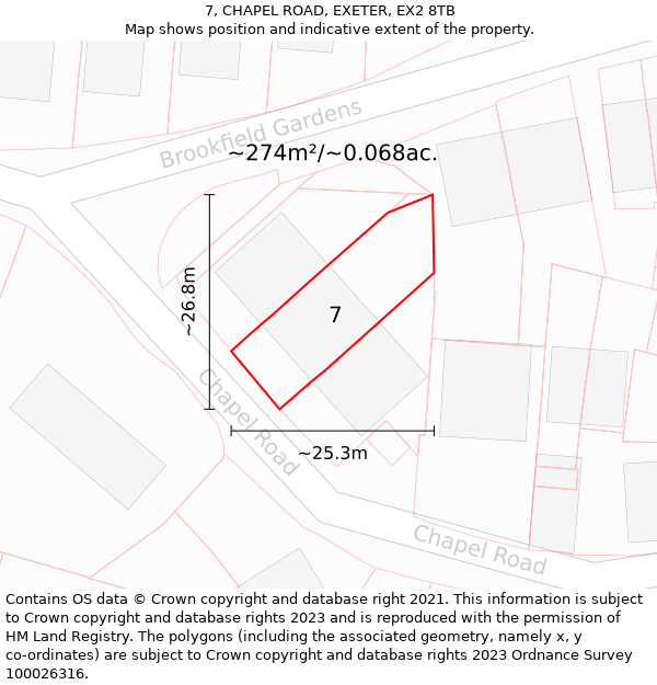 7, CHAPEL ROAD, EXETER, EX2 8TB: Plot and title map