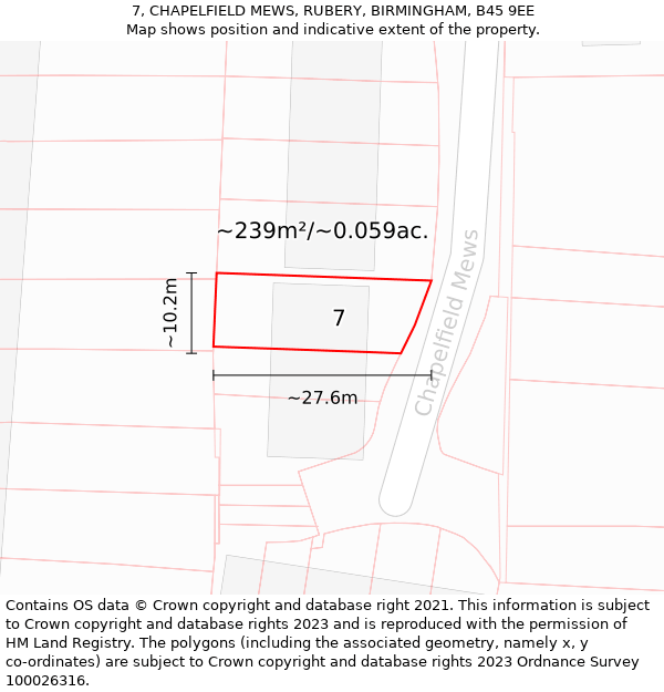 7, CHAPELFIELD MEWS, RUBERY, BIRMINGHAM, B45 9EE: Plot and title map