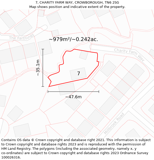 7, CHARITY FARM WAY, CROWBOROUGH, TN6 2SG: Plot and title map