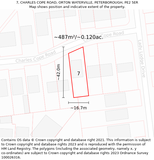 7, CHARLES COPE ROAD, ORTON WATERVILLE, PETERBOROUGH, PE2 5ER: Plot and title map