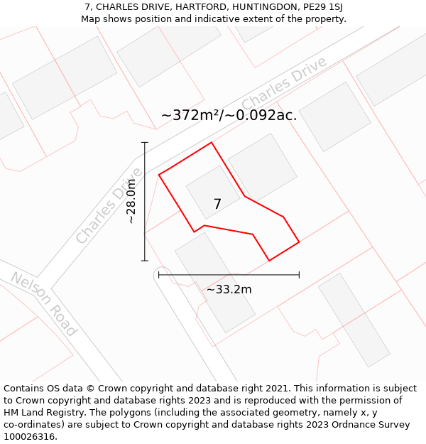 7, CHARLES DRIVE, HARTFORD, HUNTINGDON, PE29 1SJ: Plot and title map