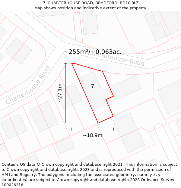 7, CHARTERHOUSE ROAD, BRADFORD, BD10 8LZ: Plot and title map