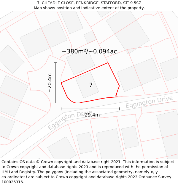 7, CHEADLE CLOSE, PENKRIDGE, STAFFORD, ST19 5SZ: Plot and title map