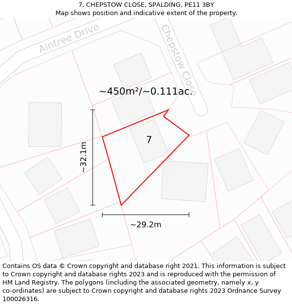 7, CHEPSTOW CLOSE, SPALDING, PE11 3BY: Plot and title map