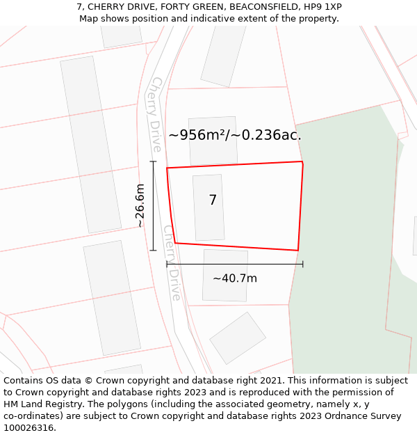 7, CHERRY DRIVE, FORTY GREEN, BEACONSFIELD, HP9 1XP: Plot and title map