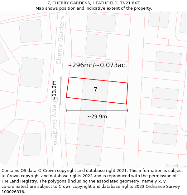 7, CHERRY GARDENS, HEATHFIELD, TN21 8XZ: Plot and title map