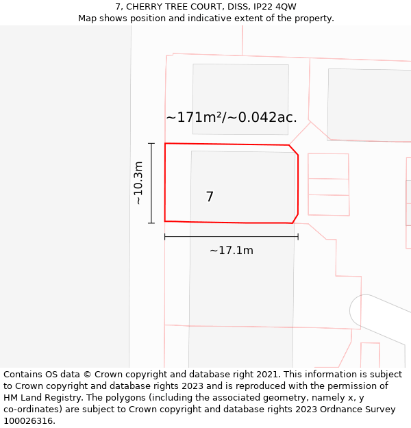 7, CHERRY TREE COURT, DISS, IP22 4QW: Plot and title map