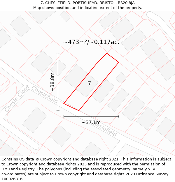 7, CHESLEFIELD, PORTISHEAD, BRISTOL, BS20 8JA: Plot and title map