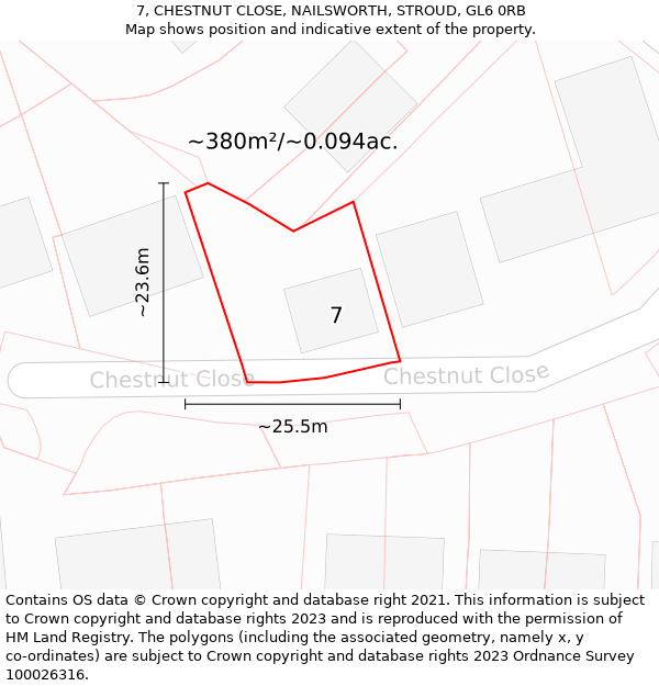 7, CHESTNUT CLOSE, NAILSWORTH, STROUD, GL6 0RB: Plot and title map