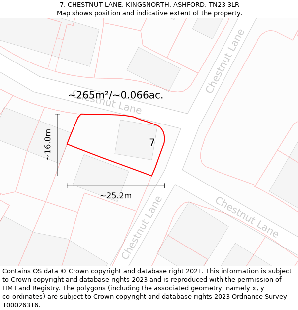 7, CHESTNUT LANE, KINGSNORTH, ASHFORD, TN23 3LR: Plot and title map