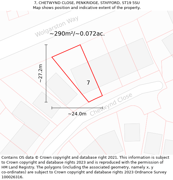 7, CHETWYND CLOSE, PENKRIDGE, STAFFORD, ST19 5SU: Plot and title map