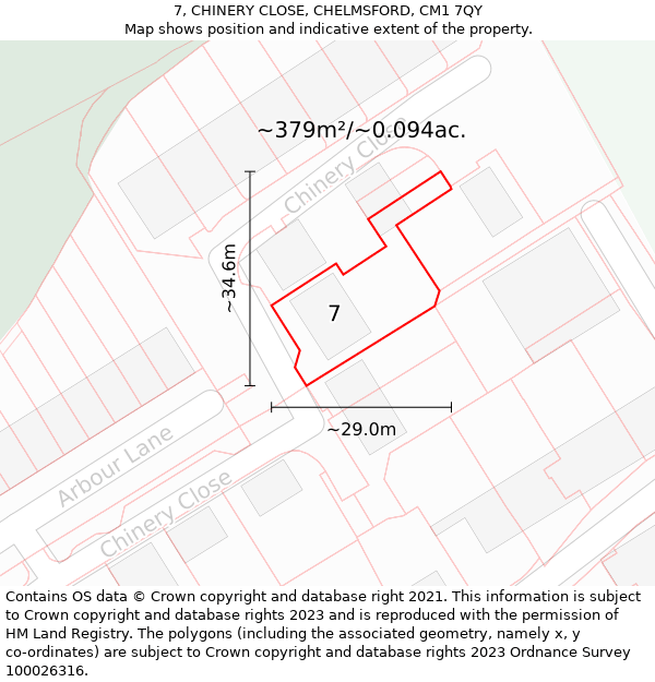 7, CHINERY CLOSE, CHELMSFORD, CM1 7QY: Plot and title map