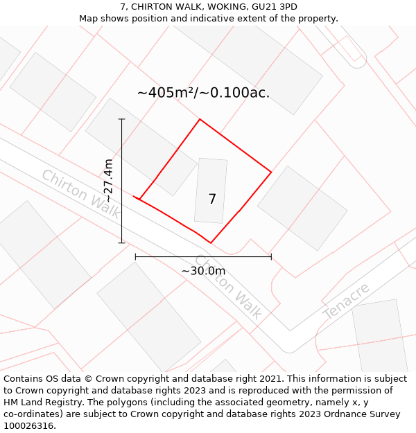 7, CHIRTON WALK, WOKING, GU21 3PD: Plot and title map