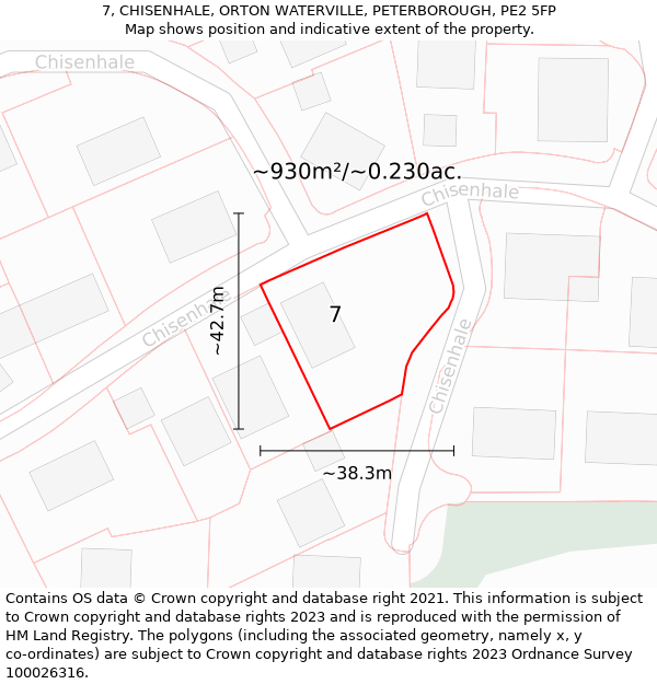 7, CHISENHALE, ORTON WATERVILLE, PETERBOROUGH, PE2 5FP: Plot and title map