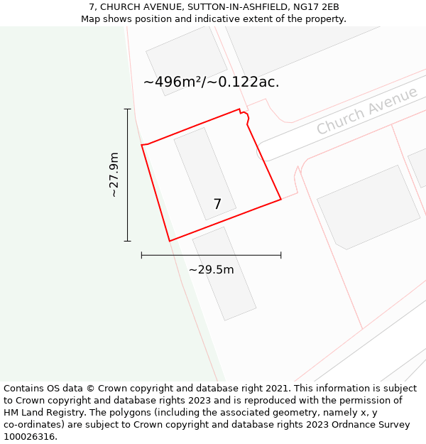 7, CHURCH AVENUE, SUTTON-IN-ASHFIELD, NG17 2EB: Plot and title map