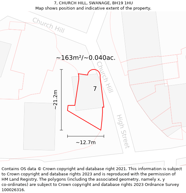 7, CHURCH HILL, SWANAGE, BH19 1HU: Plot and title map