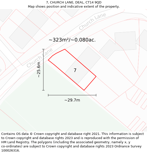 7, CHURCH LANE, DEAL, CT14 9QD: Plot and title map