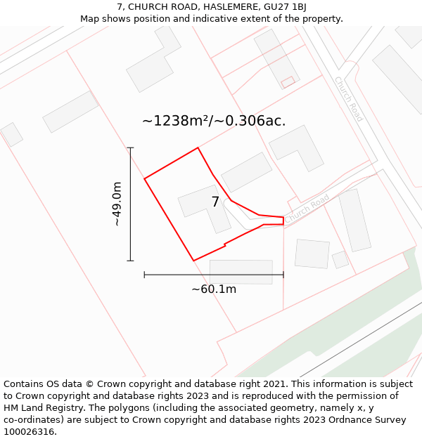 7, CHURCH ROAD, HASLEMERE, GU27 1BJ: Plot and title map