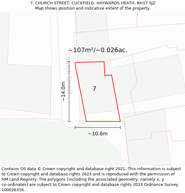 7, CHURCH STREET, CUCKFIELD, HAYWARDS HEATH, RH17 5JZ: Plot and title map