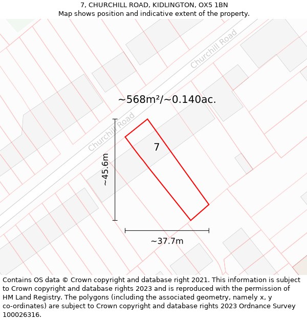 7, CHURCHILL ROAD, KIDLINGTON, OX5 1BN: Plot and title map