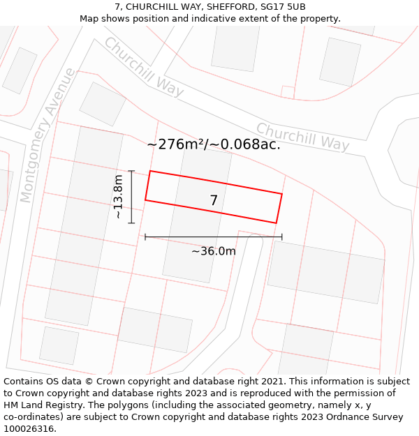 7, CHURCHILL WAY, SHEFFORD, SG17 5UB: Plot and title map