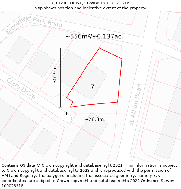 7, CLARE DRIVE, COWBRIDGE, CF71 7HS: Plot and title map