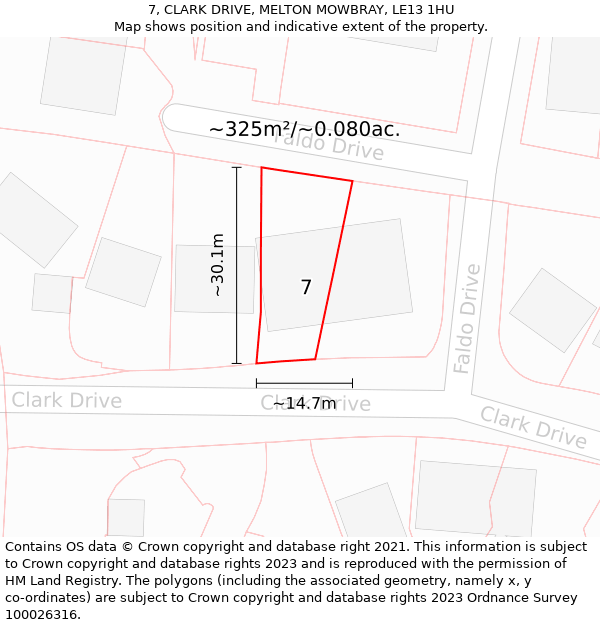 7, CLARK DRIVE, MELTON MOWBRAY, LE13 1HU: Plot and title map