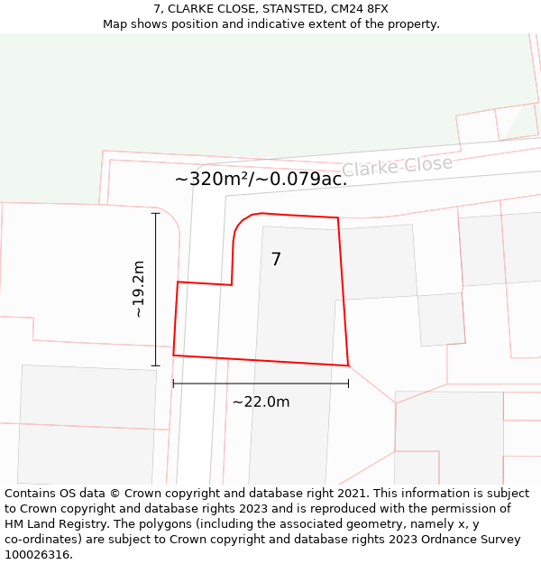 7, CLARKE CLOSE, STANSTED, CM24 8FX: Plot and title map