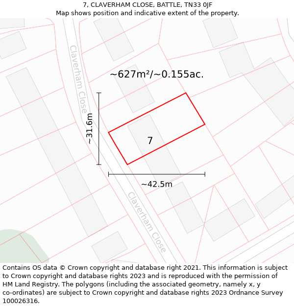 7, CLAVERHAM CLOSE, BATTLE, TN33 0JF: Plot and title map