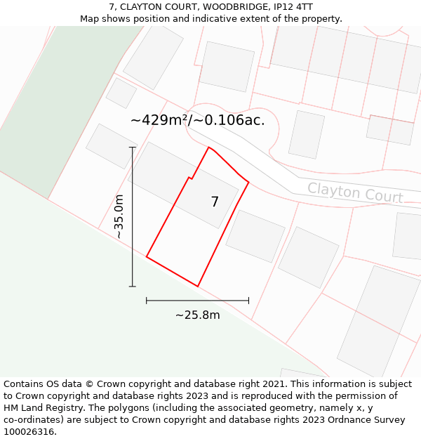 7, CLAYTON COURT, WOODBRIDGE, IP12 4TT: Plot and title map