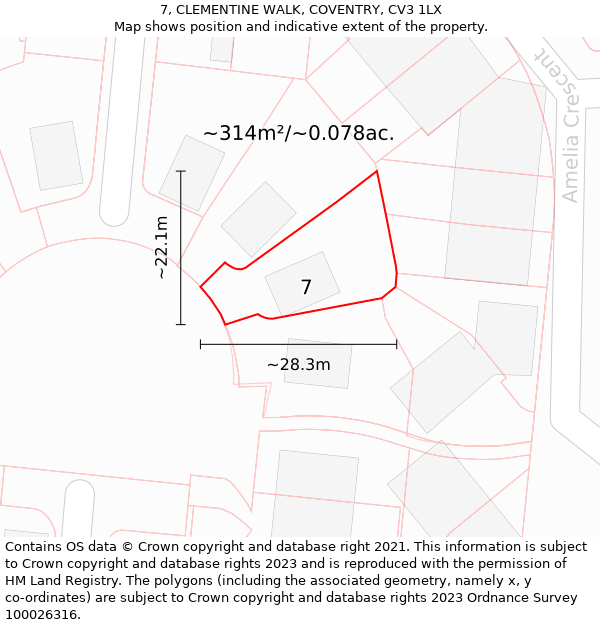 7, CLEMENTINE WALK, COVENTRY, CV3 1LX: Plot and title map