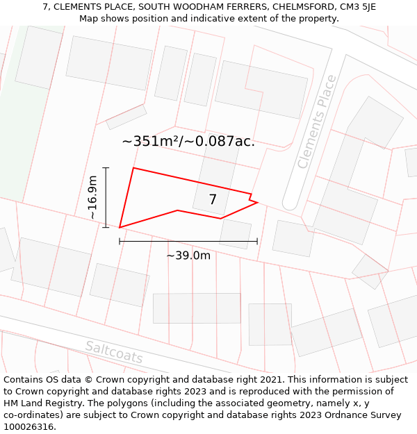 7, CLEMENTS PLACE, SOUTH WOODHAM FERRERS, CHELMSFORD, CM3 5JE: Plot and title map