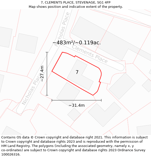 7, CLEMENTS PLACE, STEVENAGE, SG1 4FP: Plot and title map