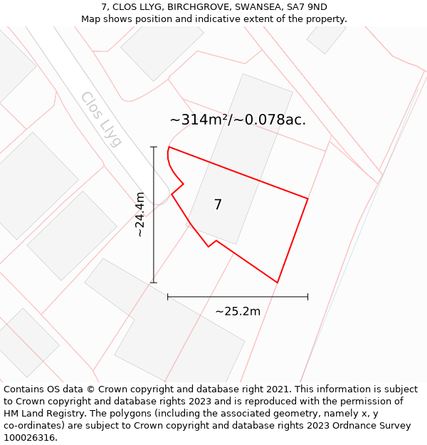 7, CLOS LLYG, BIRCHGROVE, SWANSEA, SA7 9ND: Plot and title map