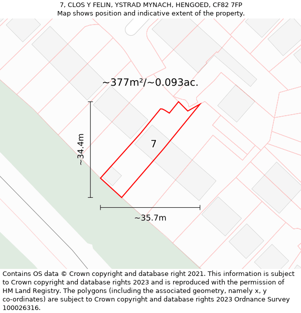 7, CLOS Y FELIN, YSTRAD MYNACH, HENGOED, CF82 7FP: Plot and title map