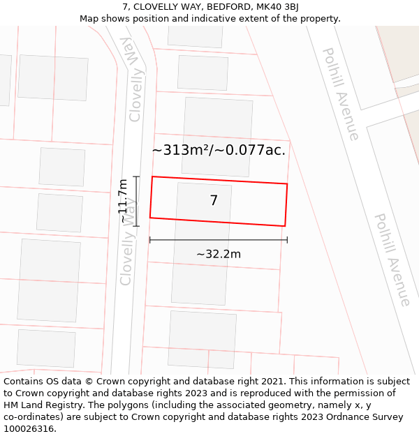 7, CLOVELLY WAY, BEDFORD, MK40 3BJ: Plot and title map