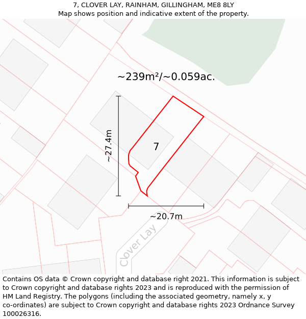 7, CLOVER LAY, RAINHAM, GILLINGHAM, ME8 8LY: Plot and title map