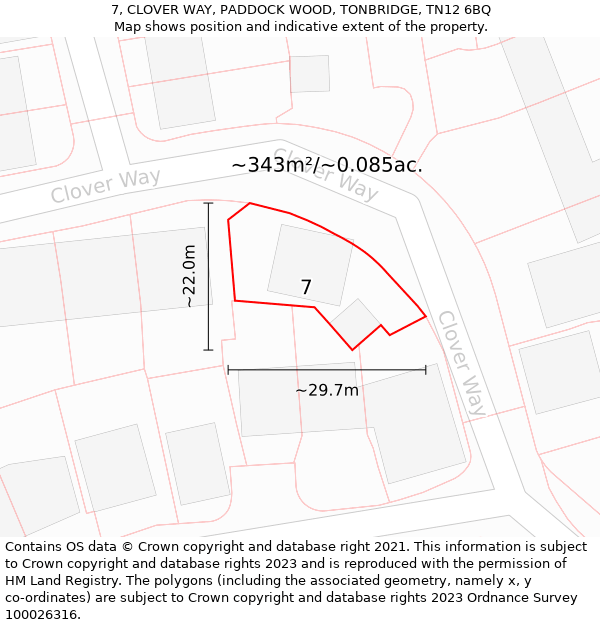 7, CLOVER WAY, PADDOCK WOOD, TONBRIDGE, TN12 6BQ: Plot and title map