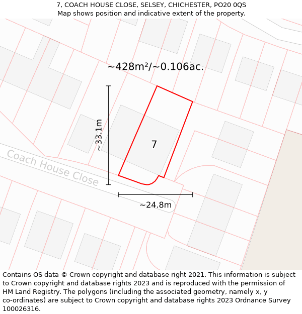 7, COACH HOUSE CLOSE, SELSEY, CHICHESTER, PO20 0QS: Plot and title map