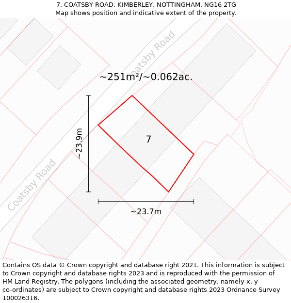 7, COATSBY ROAD, KIMBERLEY, NOTTINGHAM, NG16 2TG: Plot and title map