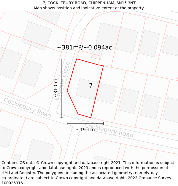 7, COCKLEBURY ROAD, CHIPPENHAM, SN15 3NT: Plot and title map