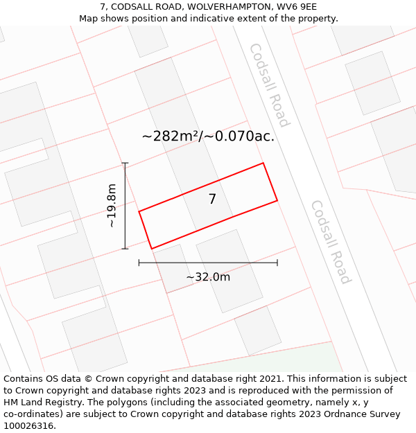 7, CODSALL ROAD, WOLVERHAMPTON, WV6 9EE: Plot and title map