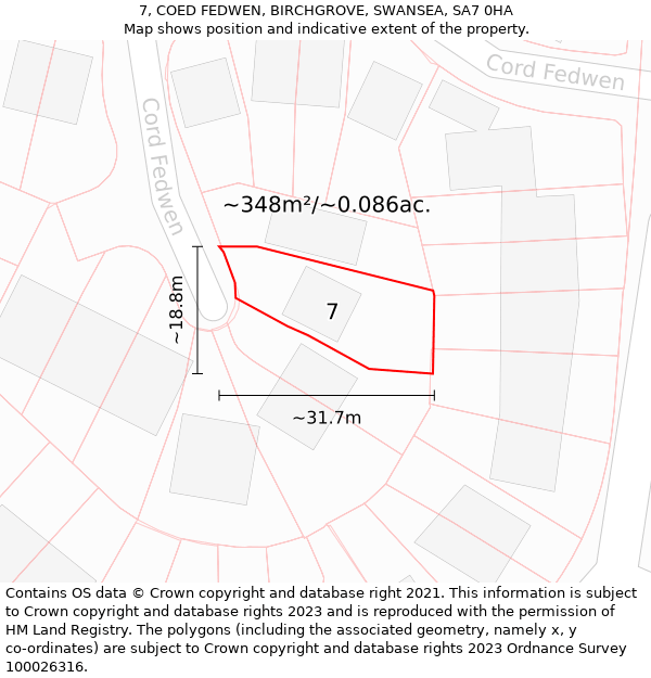 7, COED FEDWEN, BIRCHGROVE, SWANSEA, SA7 0HA: Plot and title map