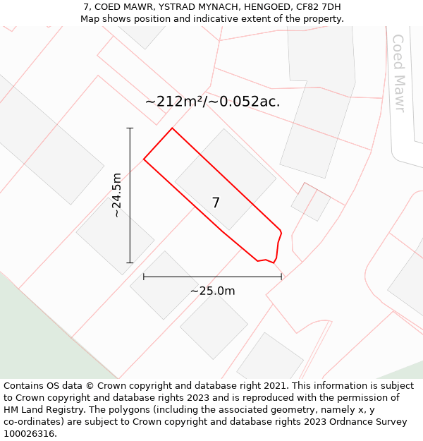 7, COED MAWR, YSTRAD MYNACH, HENGOED, CF82 7DH: Plot and title map