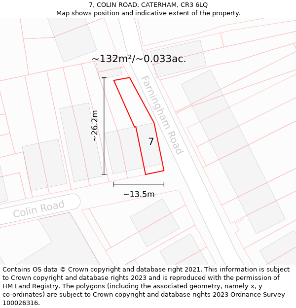 7, COLIN ROAD, CATERHAM, CR3 6LQ: Plot and title map