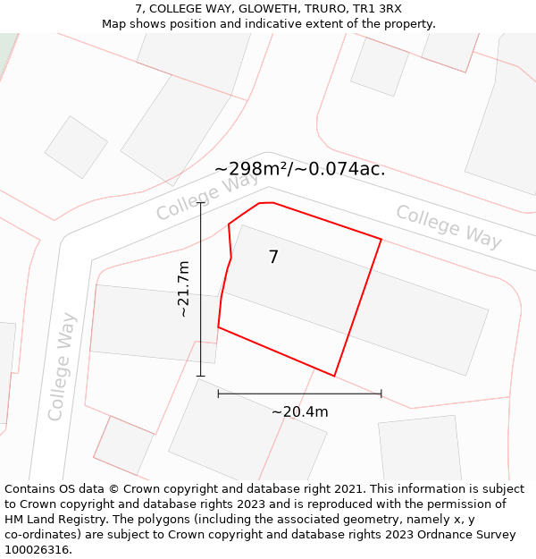 7, COLLEGE WAY, GLOWETH, TRURO, TR1 3RX: Plot and title map